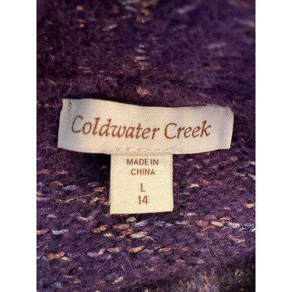 Coldwater Creek Purple Sweater Sz Large 25% Wool V Neck Variegated Fuzzy Striped - Picture 12 of 12